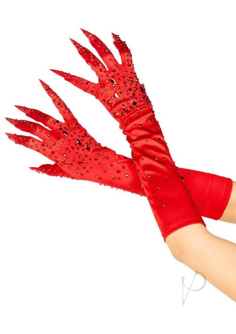 Leg Avenue Rhinestone Claw Gloves One Size Red with sparkling claw tips for glamorous costumes and party looks