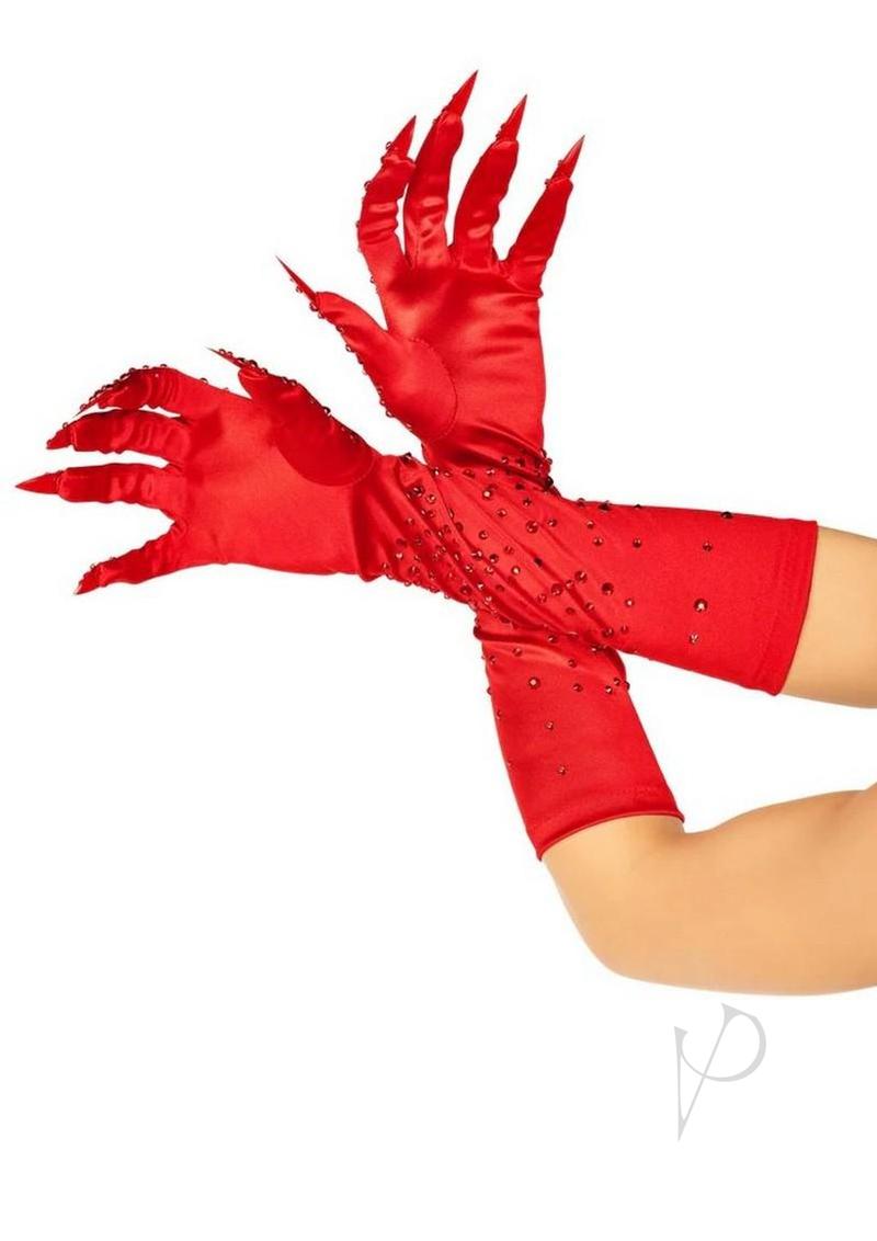 Leg Avenue Rhinestone Claw Gloves One Size Red with sparkling claw tips for glamorous costume looks.