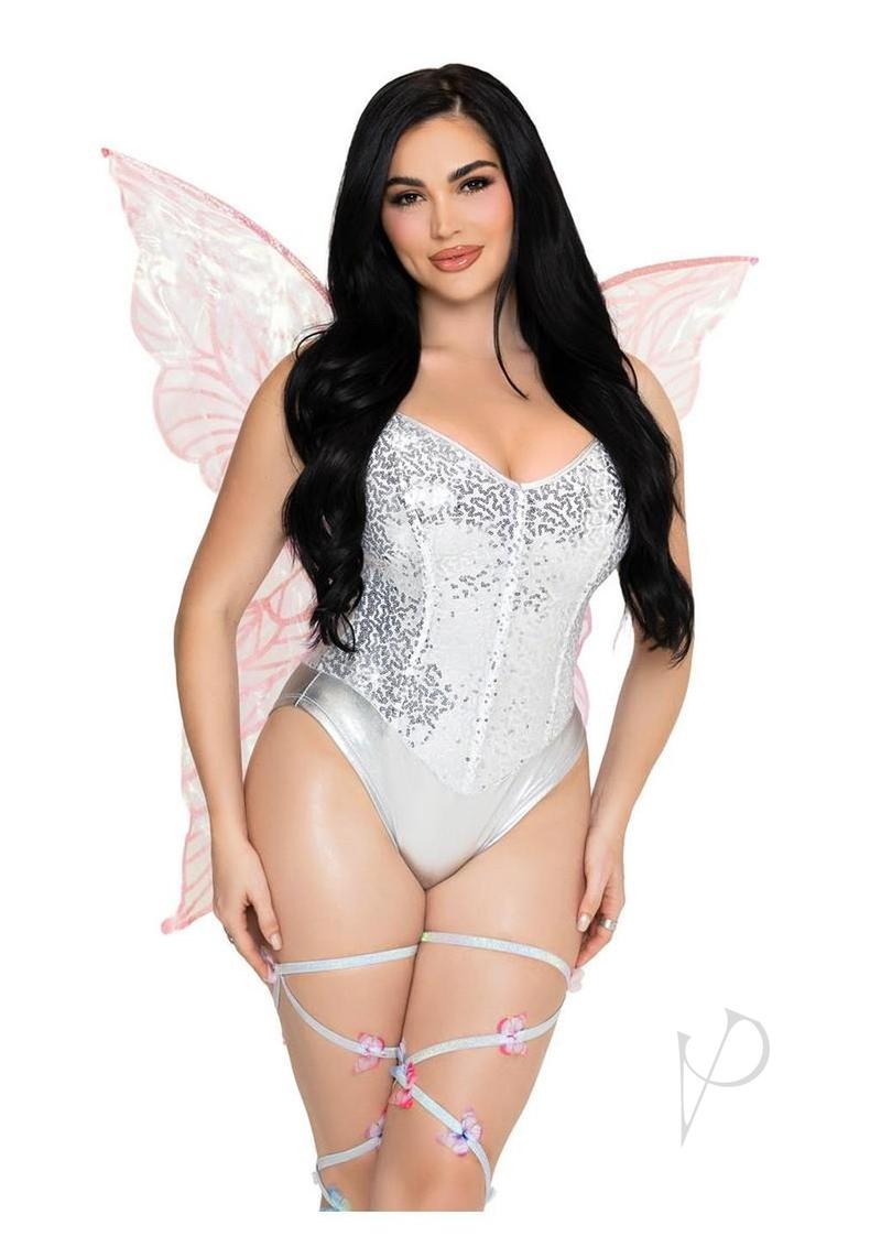Leg Avenue Iridescent Strapless Fairy Wings Pink showcased on model with shimmering outfit and whimsical design.