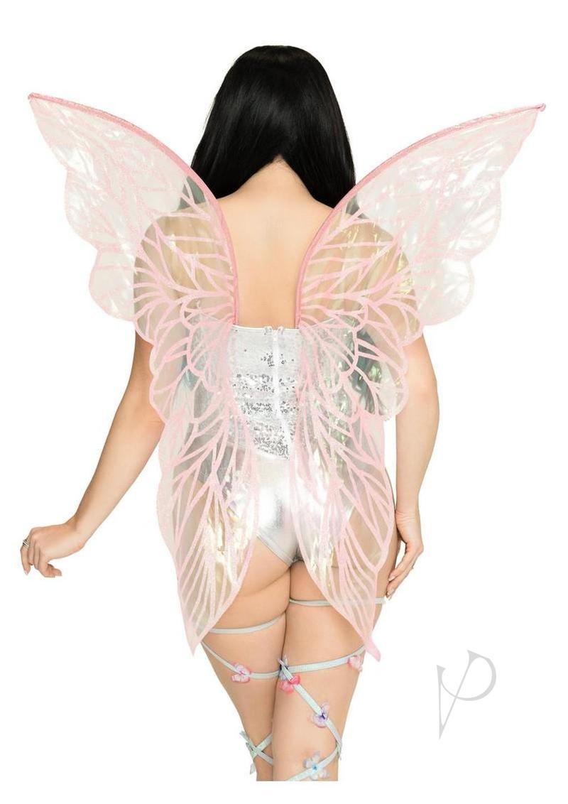 Leg Avenue Iridescent Strapless Fairy Wings Pink displayed from the back, showcasing the shimmering pink design.