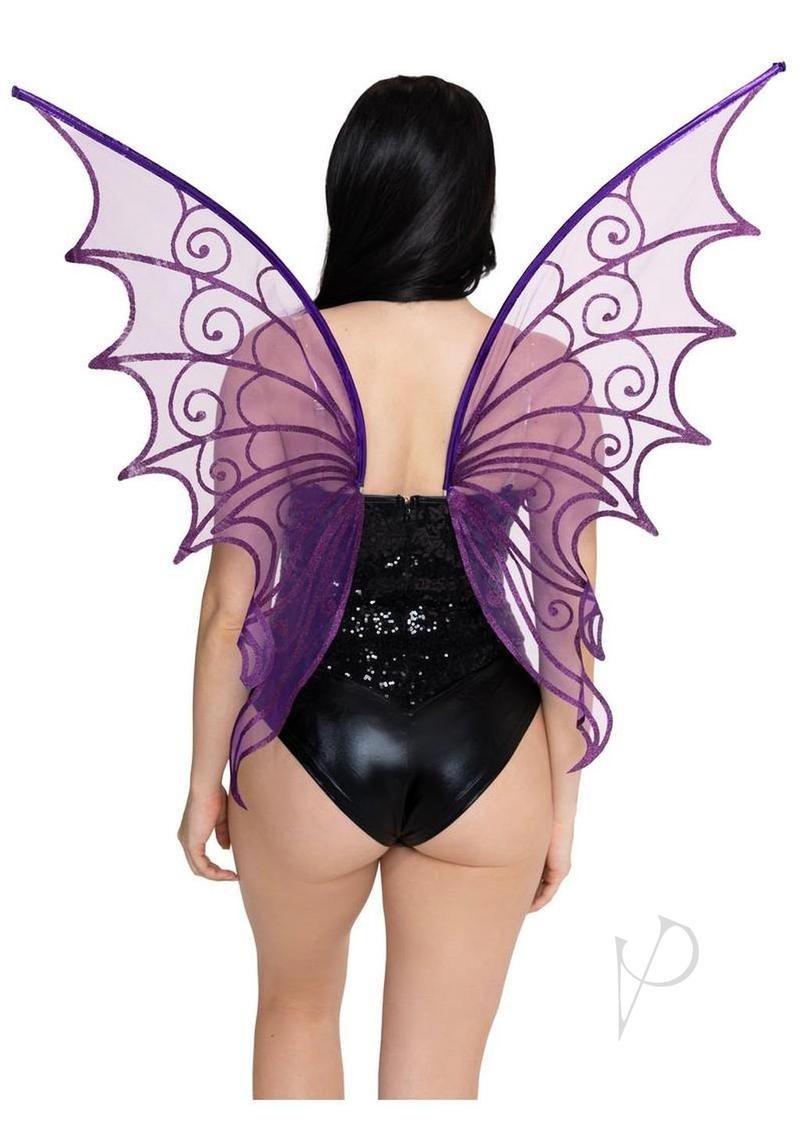 Leg Avenue Glitter Strapless Pixie Wings One Size Purple showcasing enchanting purple wings from the back.