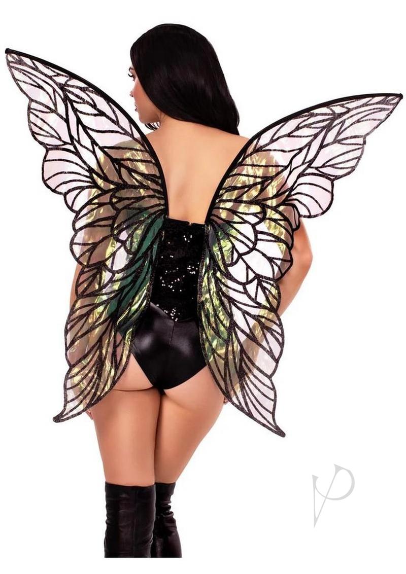 Leg Avenue Iridescent Strapless Fairy Wings One Size Black showcasing iridescent wings for fantasy costumes.
