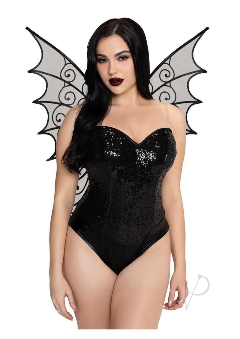 Leg Avenue Glitter Strapless Pixie Wings One Size Black adding sparkling fantasy to costume look.