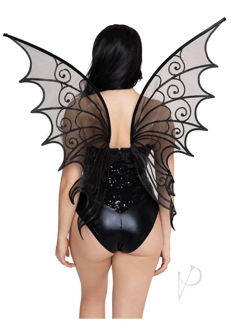 Leg Avenue Glitter Strapless Pixie Wings One Size Black showcasing a whimsical design with textured black wings.