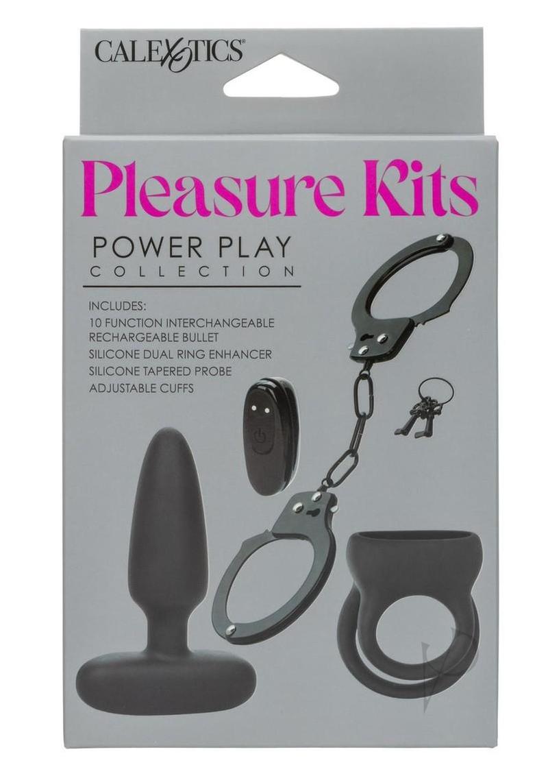 Pleasure Kits Power Play Collection Couples Kit Black packaging featuring various intimacy enhancers and accessories.