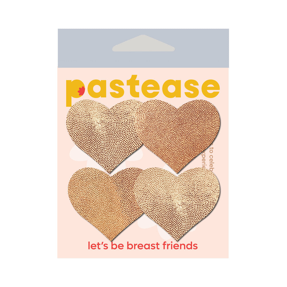 Pastease Petites Liquid Hearts Pasties Rose Gold 2-pack in heart shape on packaging.