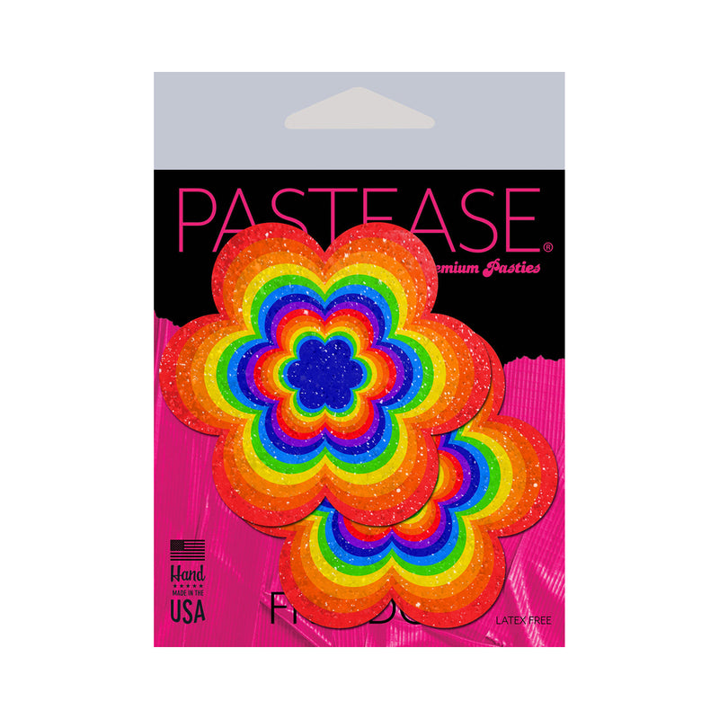 Pastease Rainbow Daisy Nipple Pasties in vibrant flower design, handmade in the USA for style and comfort.
