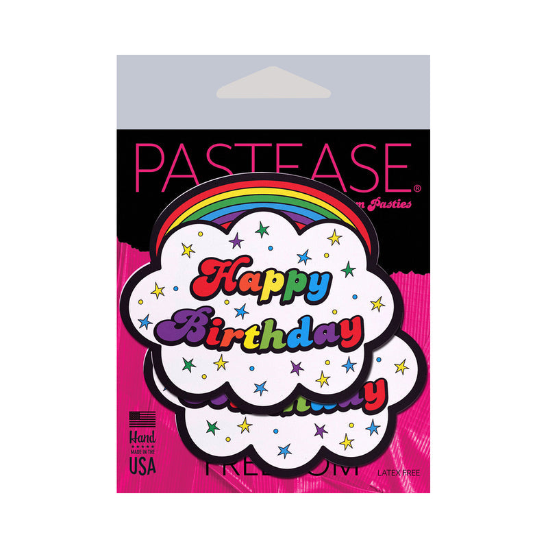 Pastease Happy Birthday Cloud Rainbow Pasties packaging with colorful rainbow cloud design.