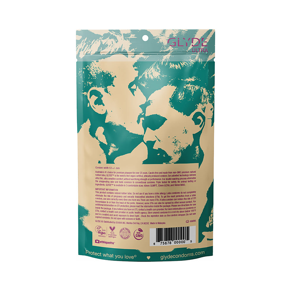Glyde Ultra Latex Condoms 36-pack packaging showcasing a natural and silky design for optimal sensation.