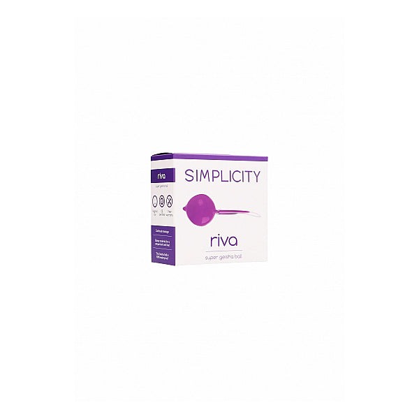 Simplicity Riva Geisha Super Ball Kegel Exerciser Purple packaging for discreet pelvic floor training.