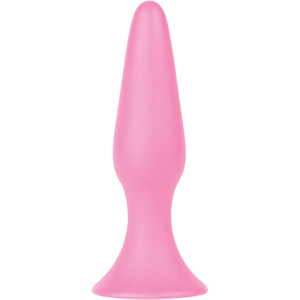 Shots Toys Silky Big Butt Plug Pink with sleek conical design and suction cup base for versatile anal pleasure.