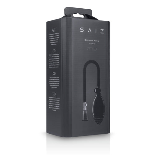 Saiz Clitoris Pump Basic with Squeeze Ball packaging showcasing the pump and squeeze mechanism.