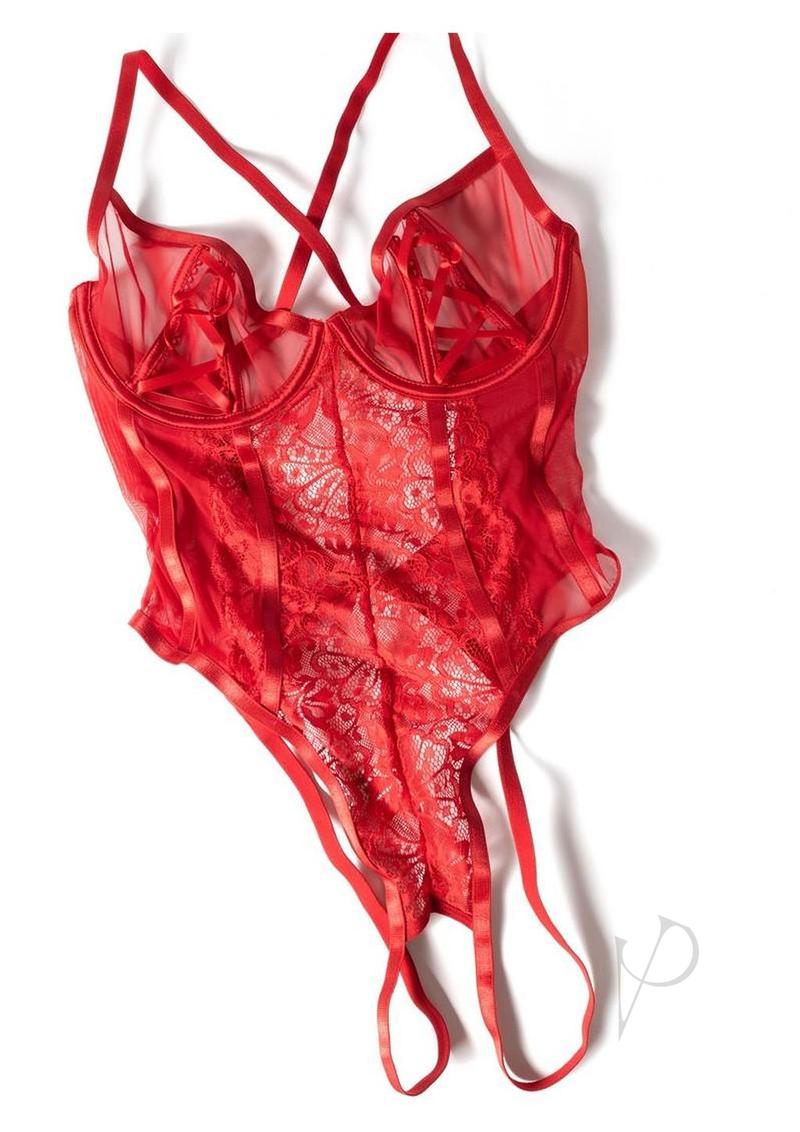 Oh La La Cheri Brielle Teddy Large/XLarge Red lingerie with a sleek design in bold red color.