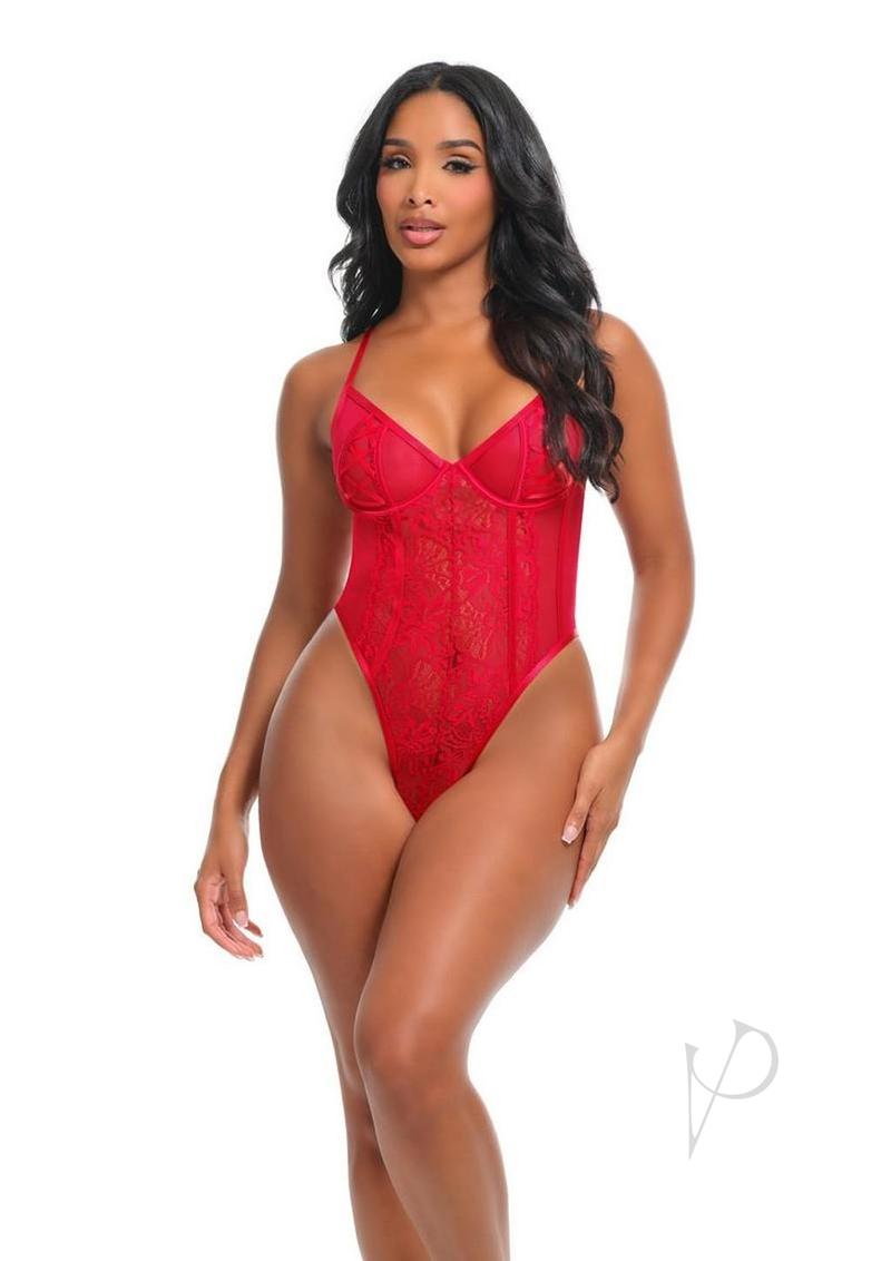 Oh La La Cheri Brielle Teddy Large/XLarge Red featuring a stunning sheer design in bold red color.