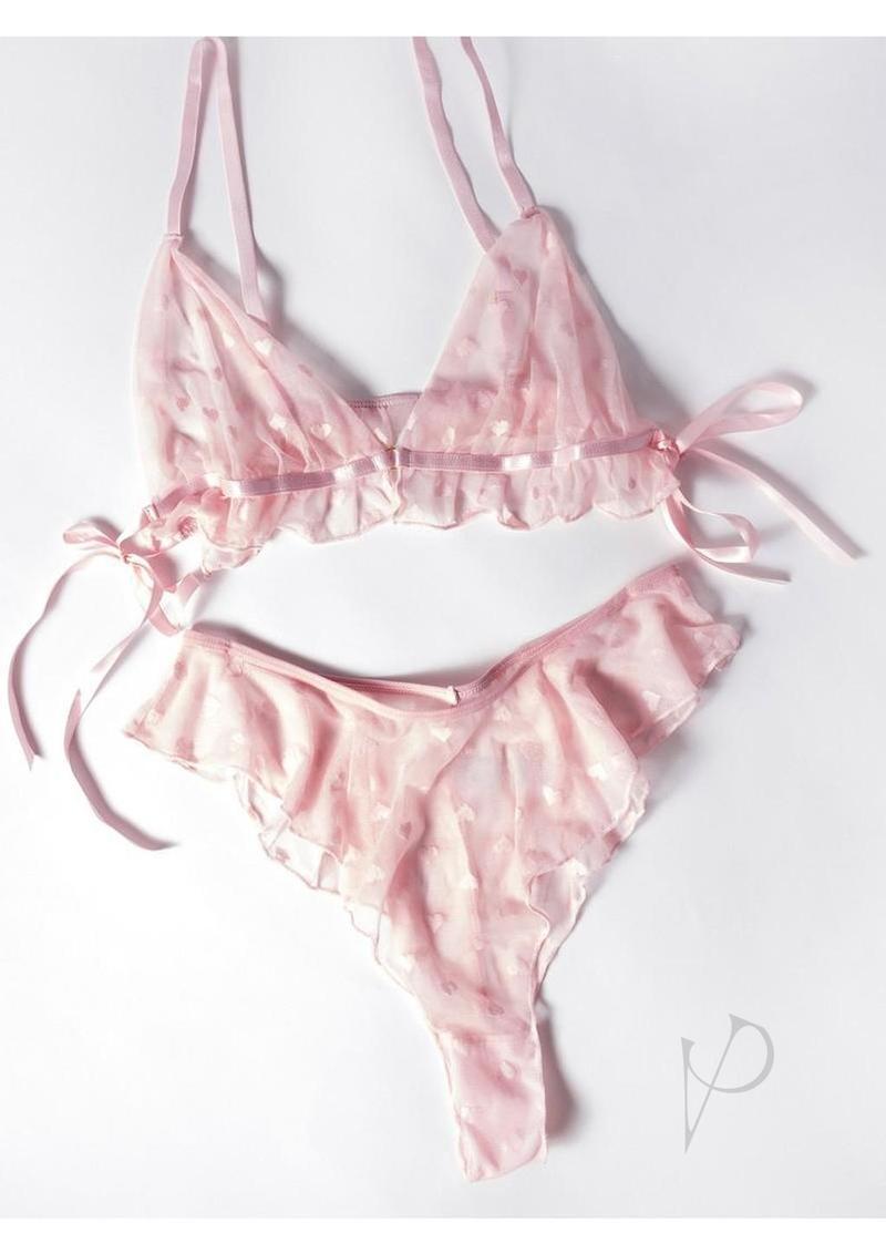 Oh La La Julienne 2 Piece Lingerie Set Small/Medium Pink featuring a delicate bralette and matching panties in soft pink.