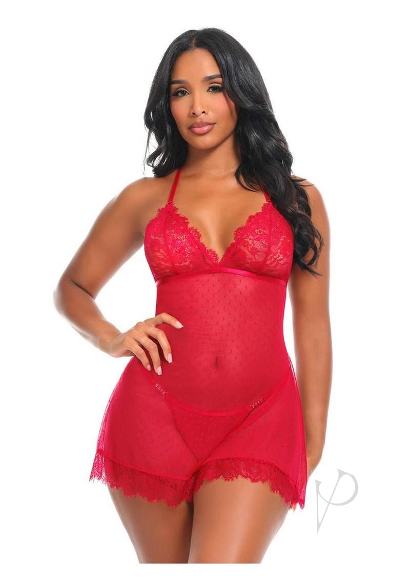 Oh La La Cheri Aliza Babydoll Large/XLarge Red showcasing a bold and romantic lingerie look in vibrant red.
