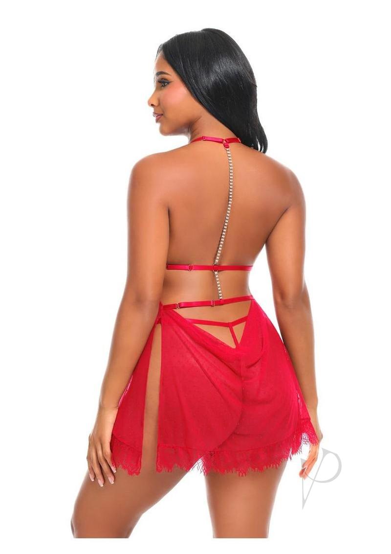 Oh La La Cheri Aliza Babydoll Large/XLarge Red showcasing a bold and elegant back design in vibrant red fabric.