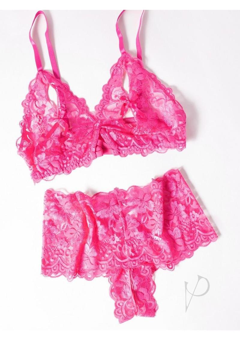 Oh La La Cheri Goodnight Kiss 2 Piece Lingerie Set Pink featuring a lace bralette and matching panties.
