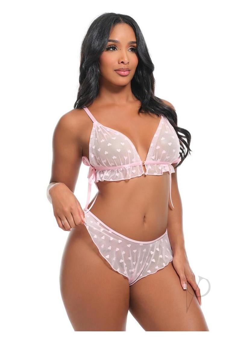 Oh La La Julienne 2 Piece Lingerie Set Large/XLarge Pink model wearing pink lingerie set.