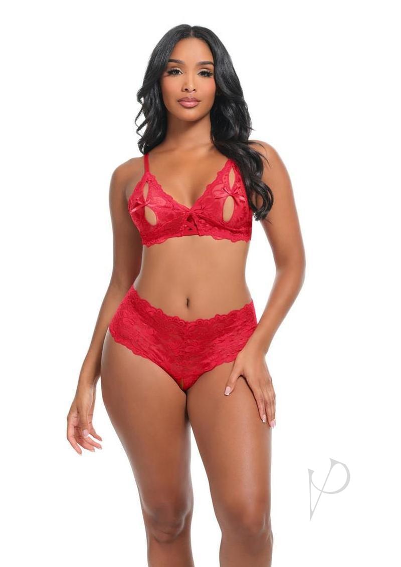 Oh La La Cheri Goodnight Kiss 2 Piece Lingerie Set L/XL Red displayed on a model, highlighting romantic design.