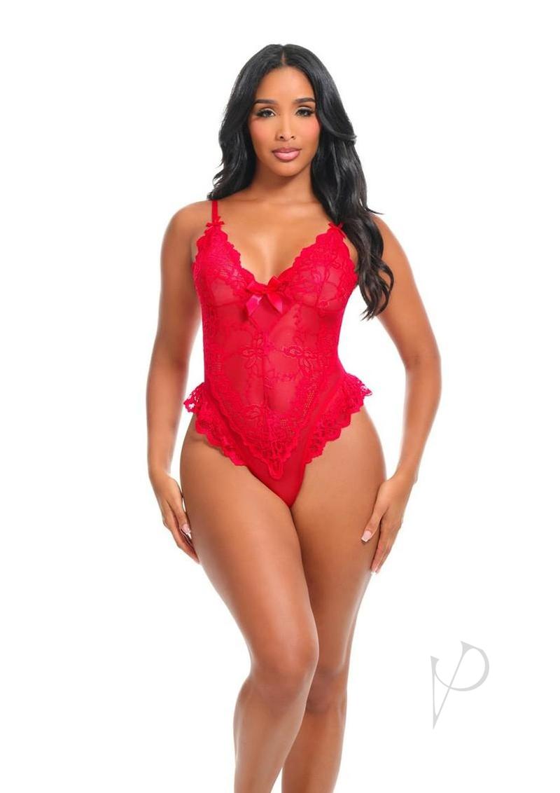 Oh La La Cheri Valentine Teddy Small Red in a sultry red lace design, perfect for romantic occasions.