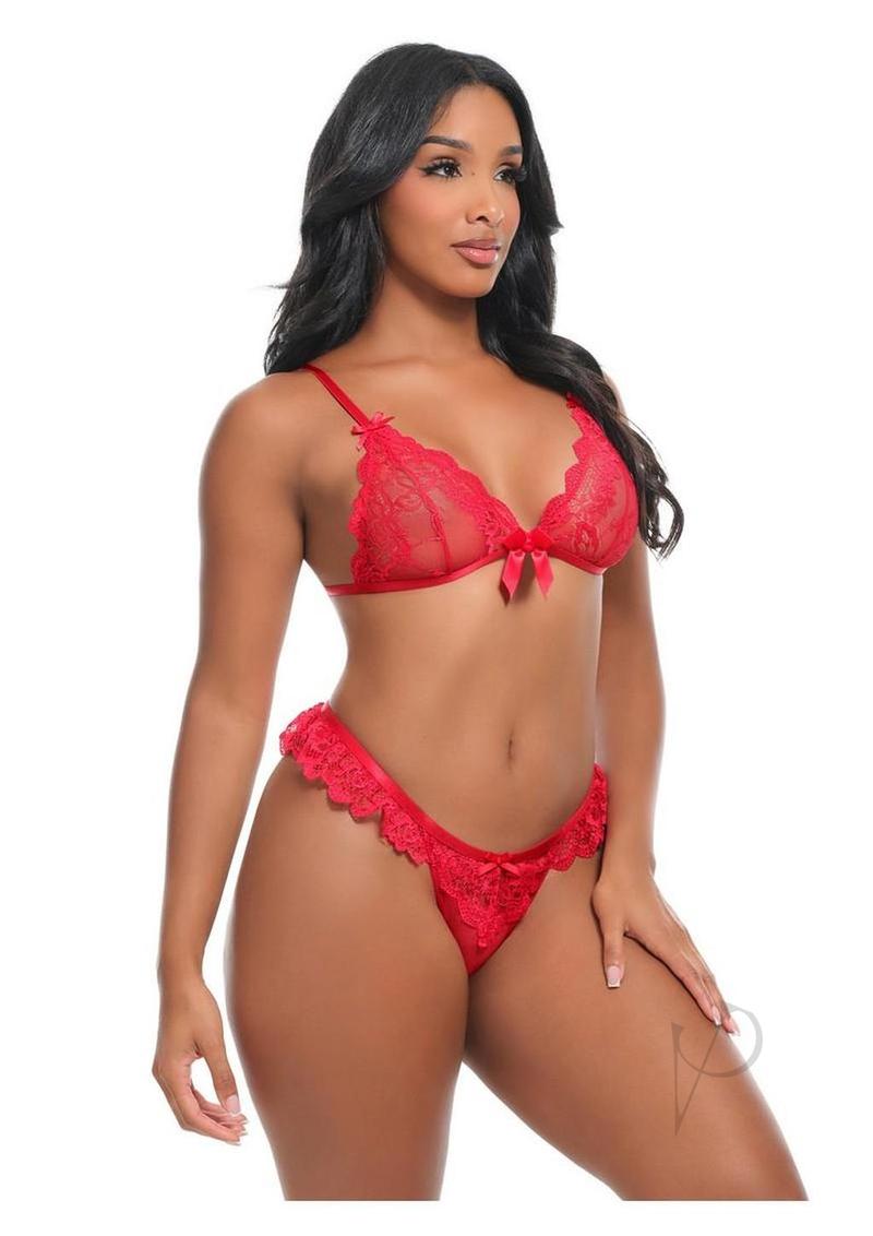 Oh La La Cheri Valentine 2 Piece Lingerie Set XLarge Red worn by a model, showcasing the sexy red lace design.