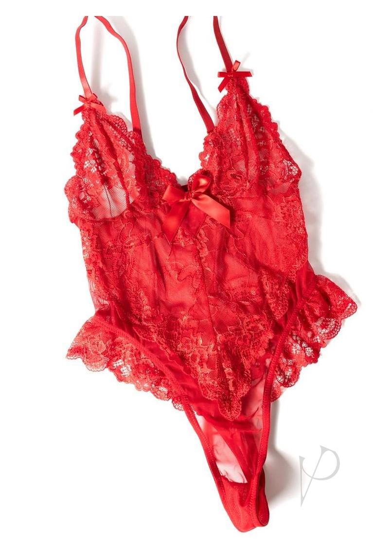 Oh La La Cheri Valentine Teddy XLarge Red in lace design for a romantic evening, perfect for Valentine's Day.
