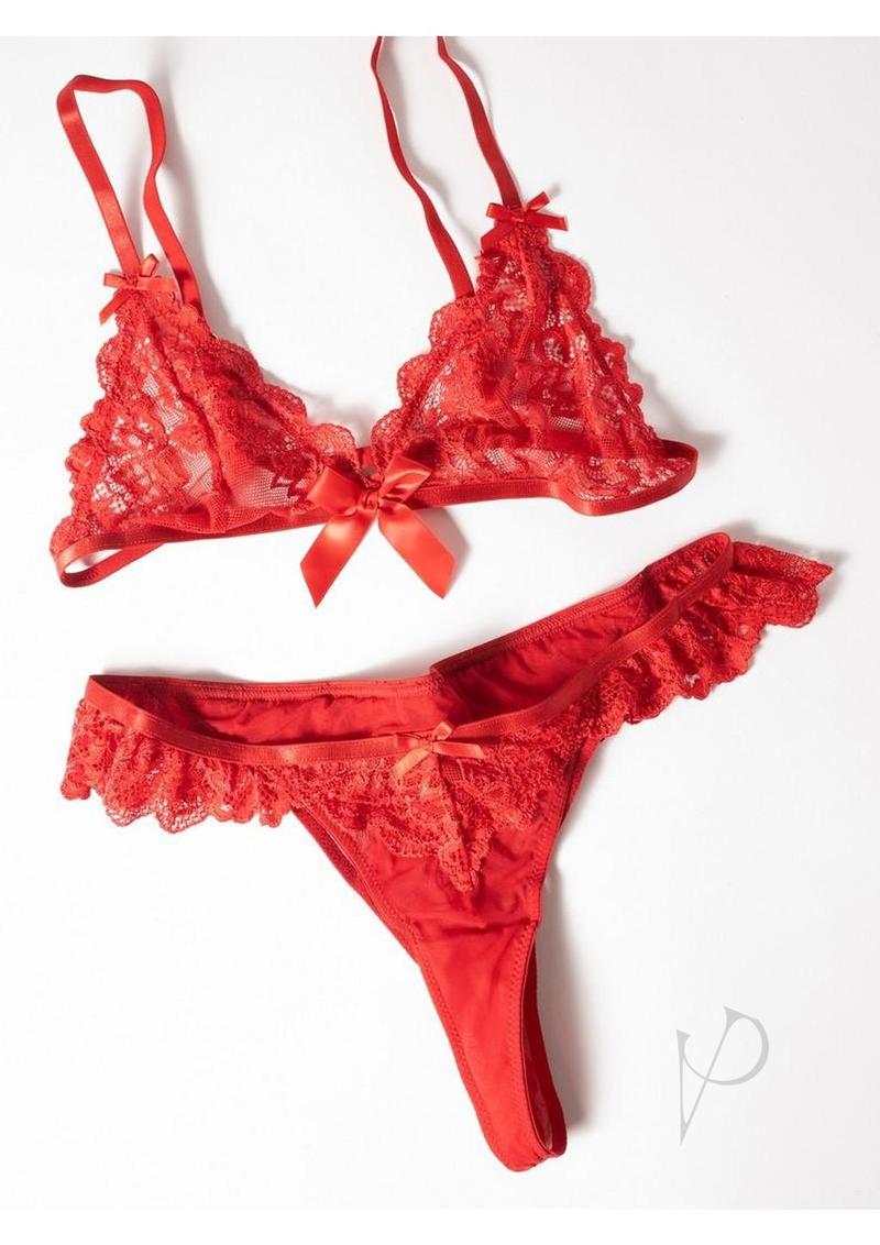 Oh La La Cheri Valentine 2 Piece Lingerie Set Large Red with lace detailing and bows in bold red color.