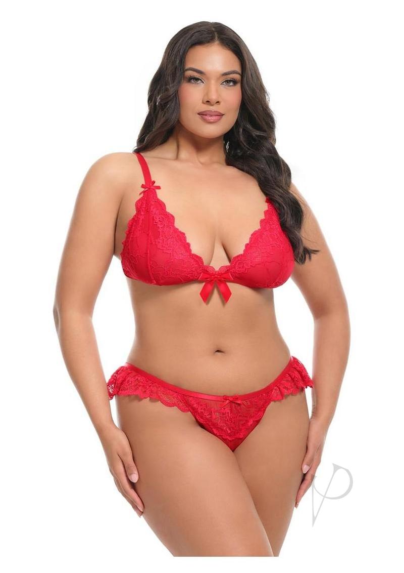 Oh La La Cheri Valentine 2 Piece Lingerie Set 1X/2X Red displayed on a model in a flattering fit.