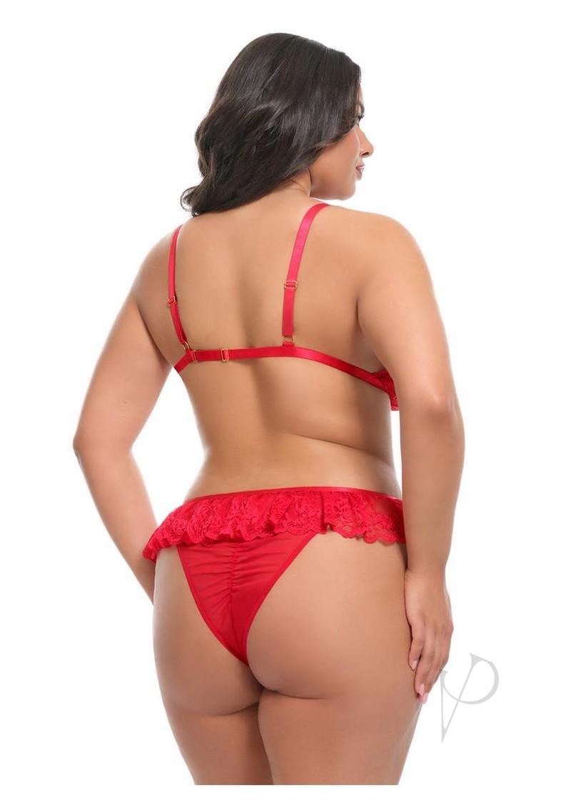 Oh La La Cheri Valentine 2 Piece Lingerie Set 1X/2X Red back view, featuring bold red color and lace details.