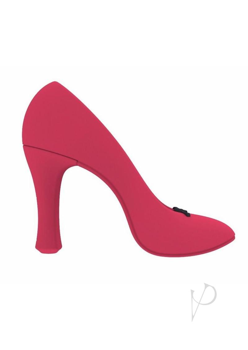 Power Pump Dual Motor Rechargeable Silicone Vibrator Red designed as a chic high heel shoe in vibrant red.