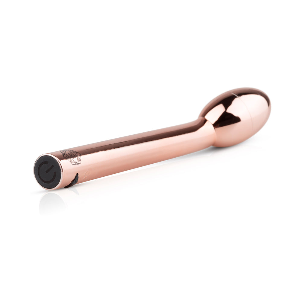 Rosy Gold Nouveau G-spot Vibrator features a sleek design in rose gold, perfect for targeted internal stimulation.