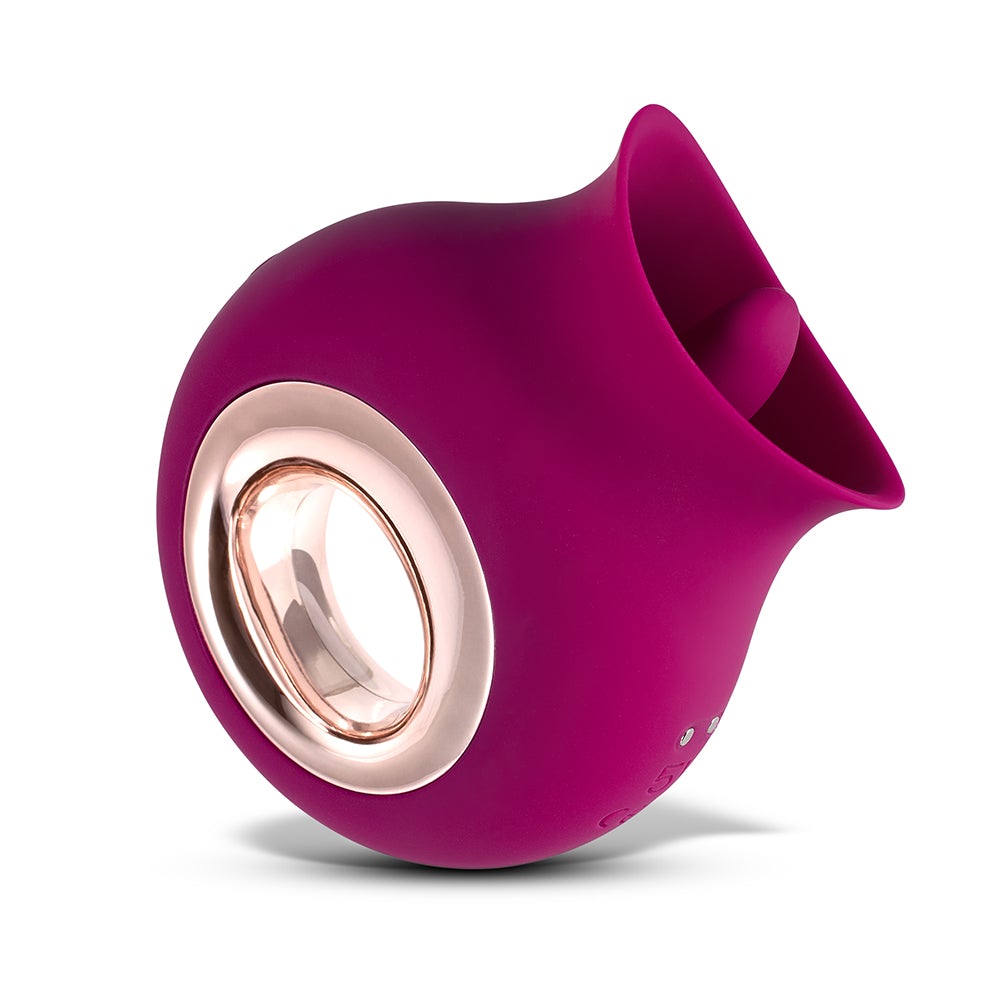 Honey Play Box Alvina Tongue Licking Clitoral Vibrator in elegant magenta with a silicone tongue design.