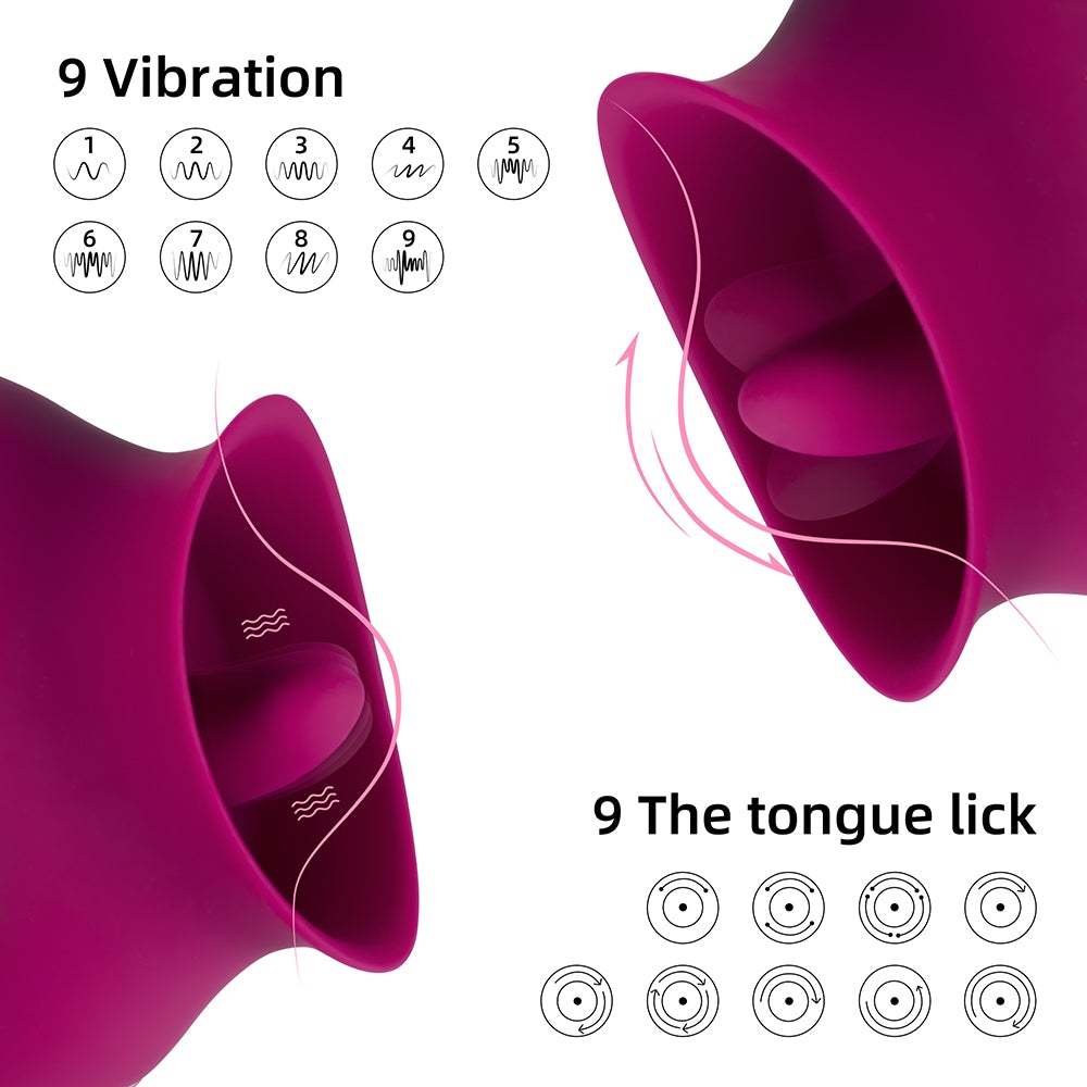 Honey Play Box Alvina Tongue Licking Clitoral Vibrator features 9 vibration settings and a silicone tongue for pleasure.