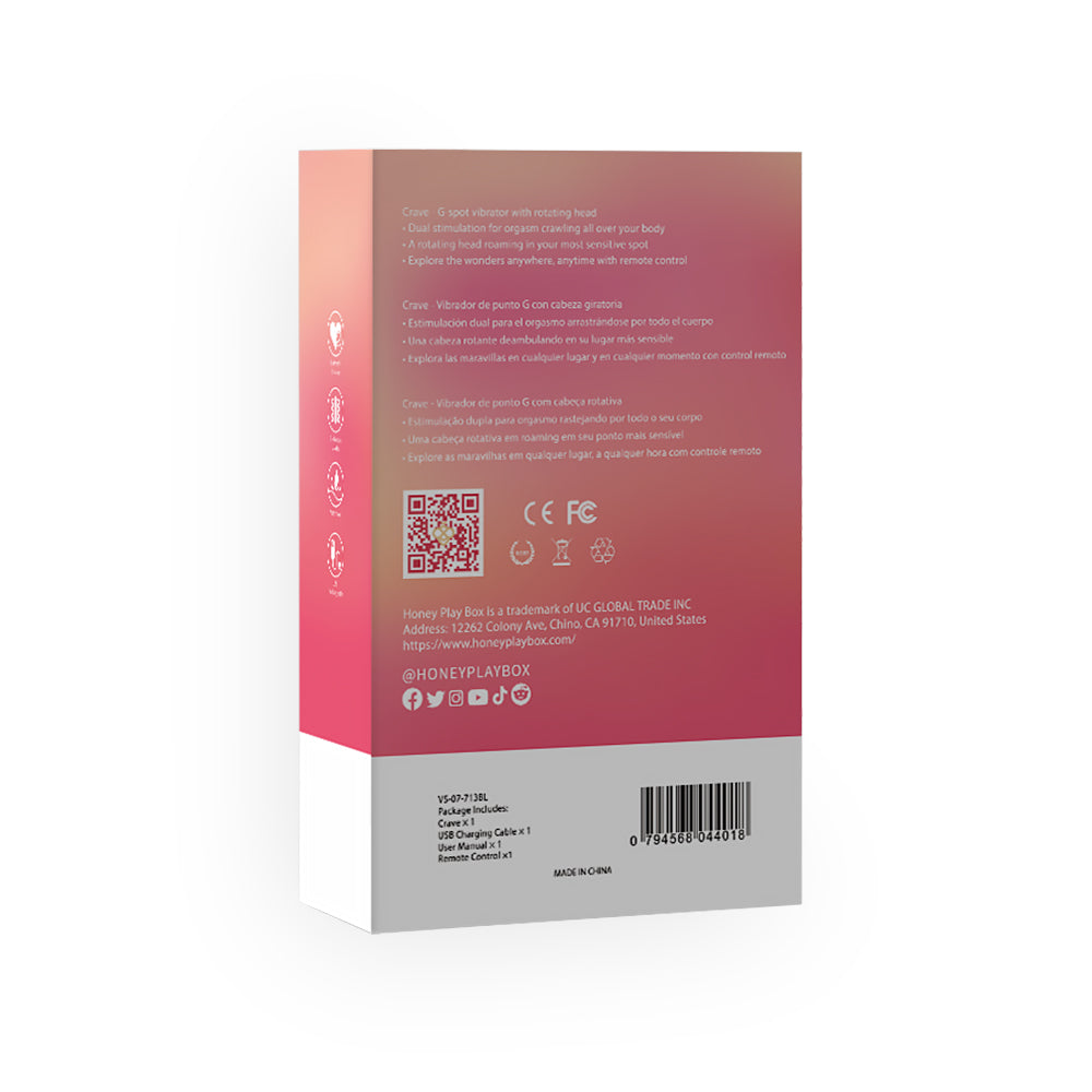 Honey Play Box Alvina Tongue Licking Clitoral Vibrator packaging back view with product details and instructions.