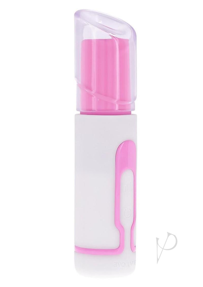Evolved Pucker Up Lipstick Air Tapping Vibrator Pink/White showcasing a sleek lipstick-shaped design.