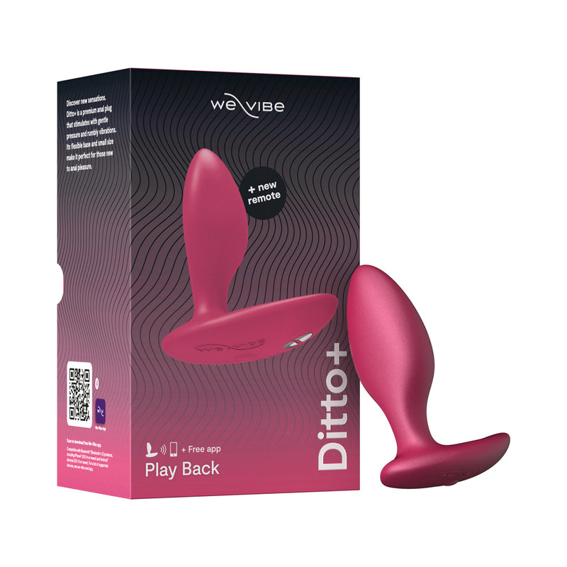 We-Vibe Ditto Plus Vibrating Anal Plug Cosmic Pink with packaging, app-controlled for customizable pleasure.