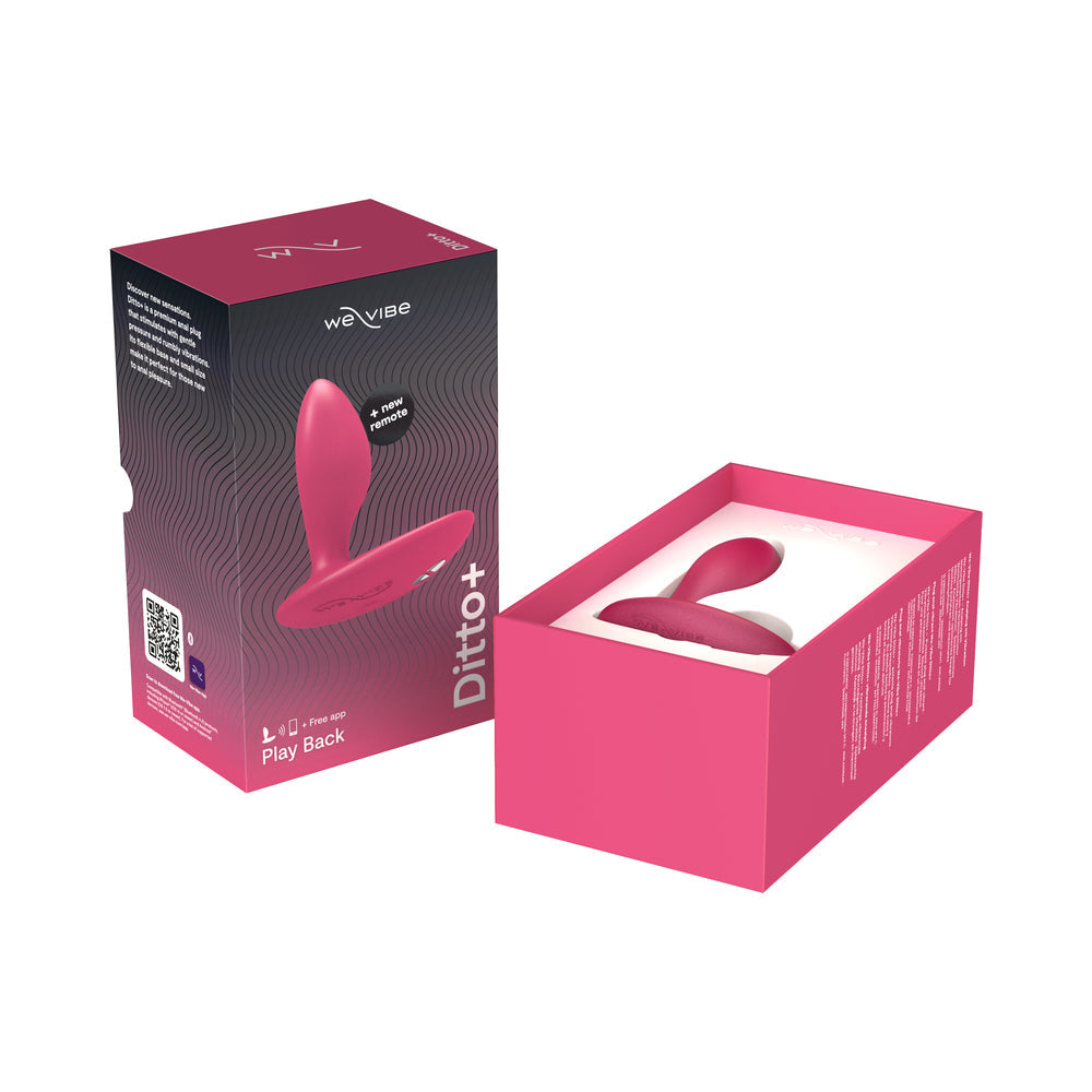 We-Vibe Ditto Plus Vibrating Anal Plug Cosmic Pink packaging with ergonomic design and app control features.