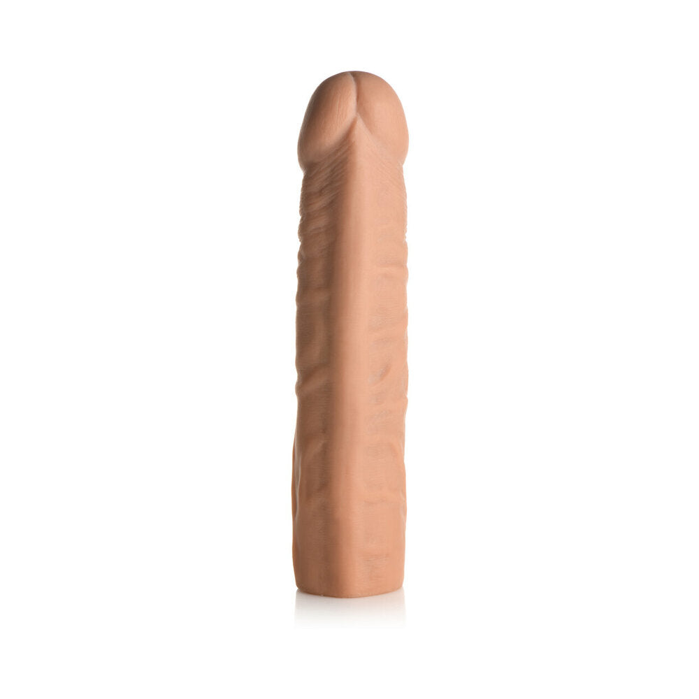 Jock Extra Long Penis Extension Sleeve 1.5 inch Medium against a white background showcasing realistic texture and lifelike feel.