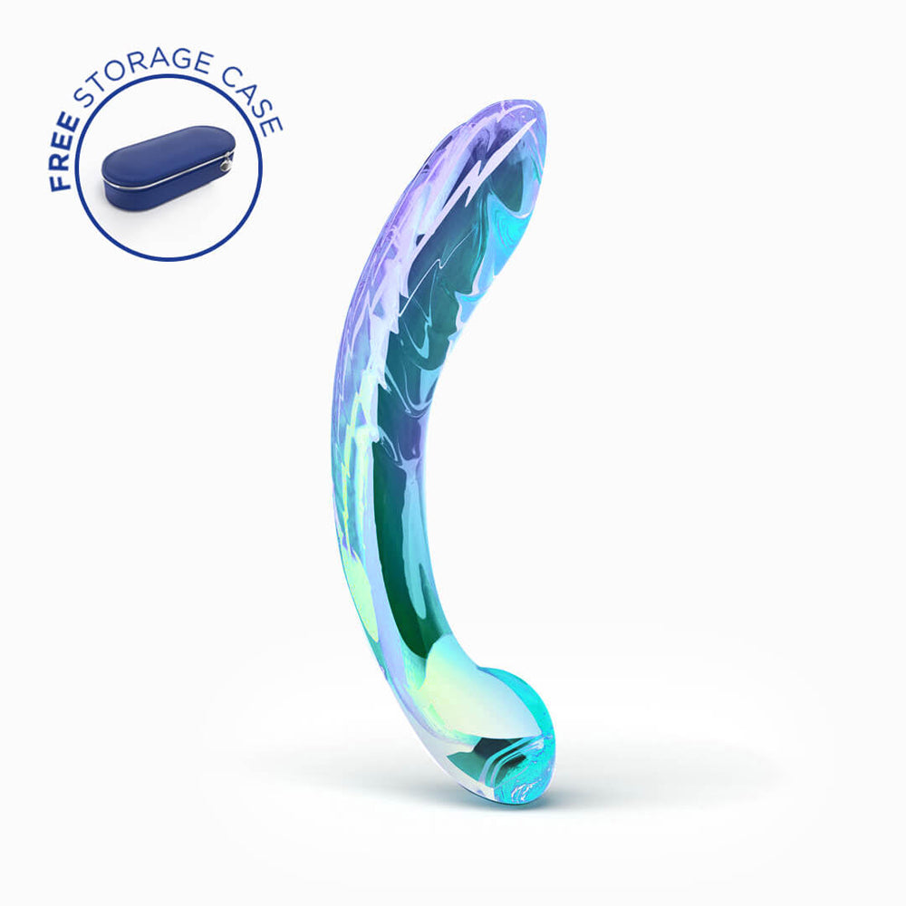 Biird Kalii Glass G-spot Dildo in vibrant colors with free storage case.