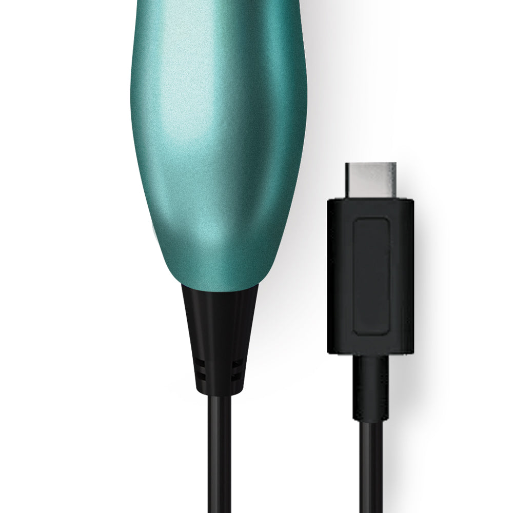 Doxy USB-C Wand Vibrator Turquoise close-up with USB-C connector