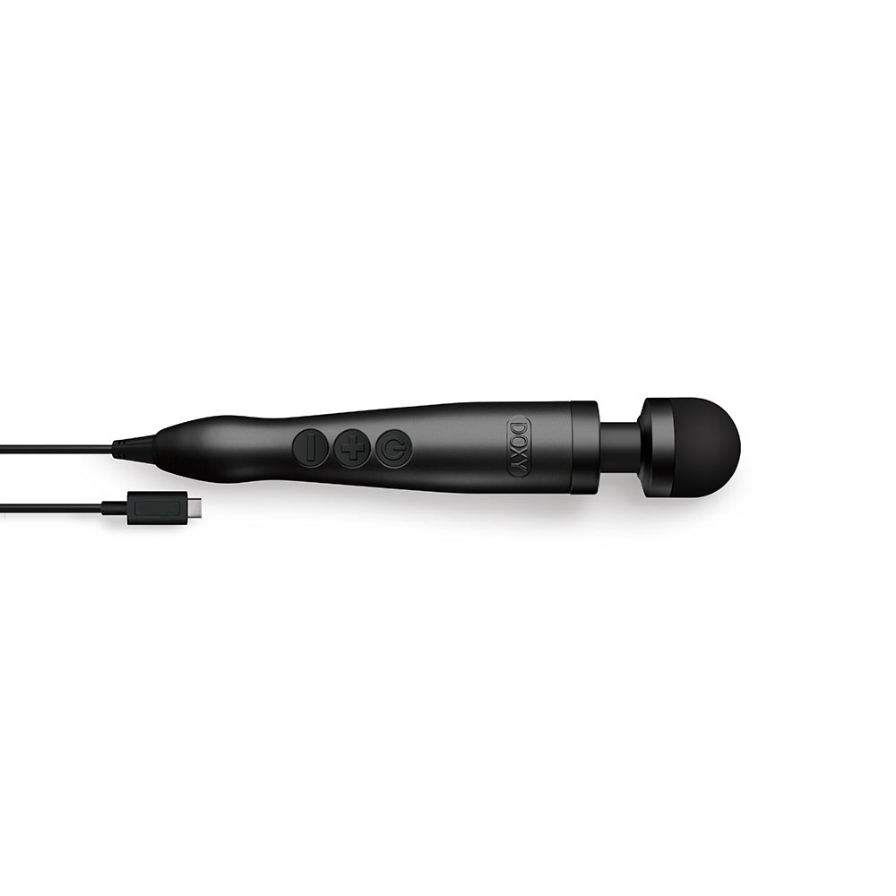 Doxy USB-C Wand Massager Matte Black showing its sleek design and USB-C connection.