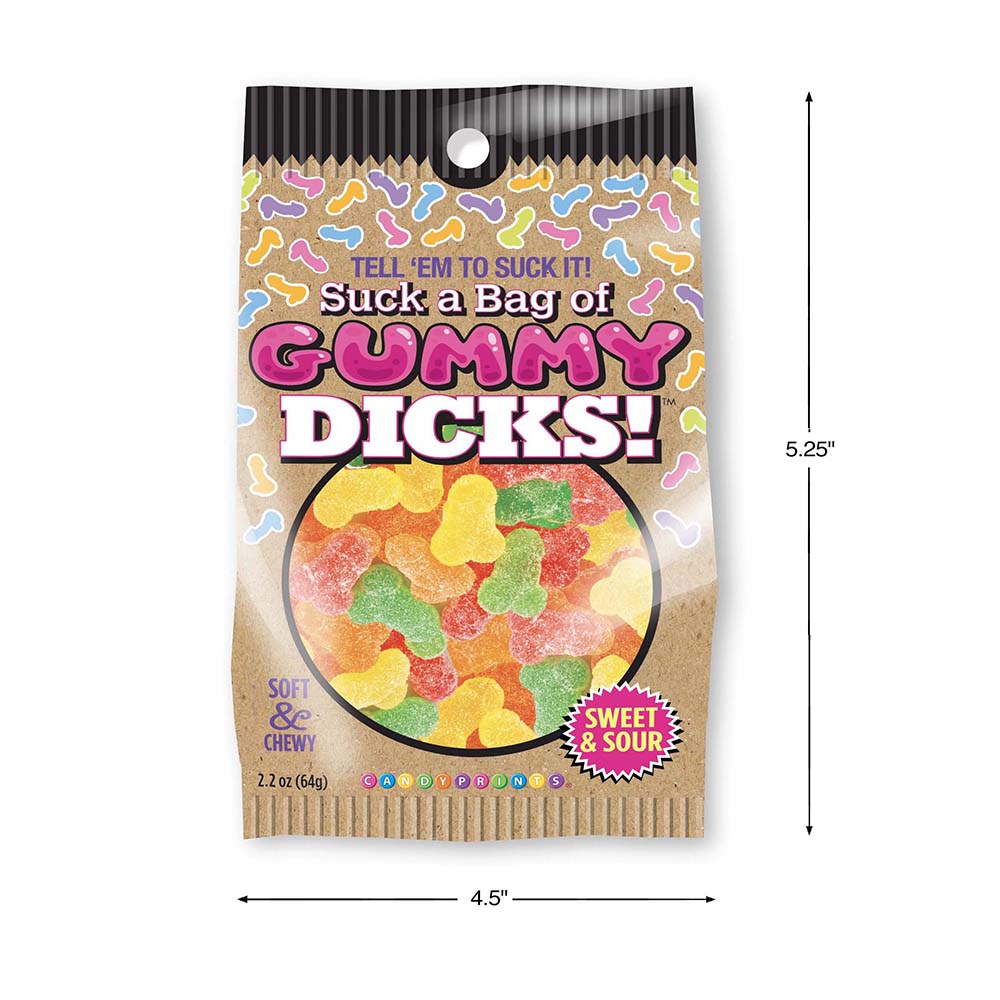 Suck A Bag Of Gummy Dicks 64g Bag packed with fruity gummy candy shapes for playful fun.