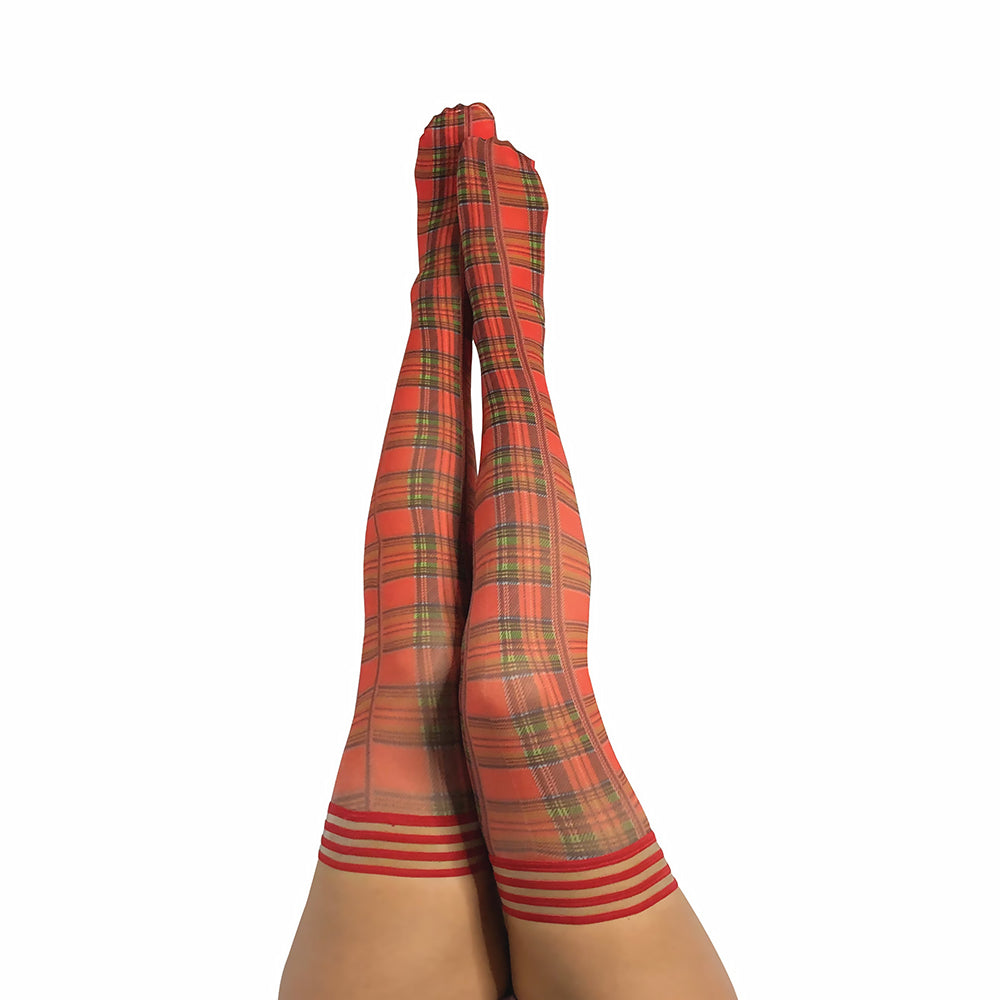 Kixies Grace Plaid Thigh-high Stockings Red Size D