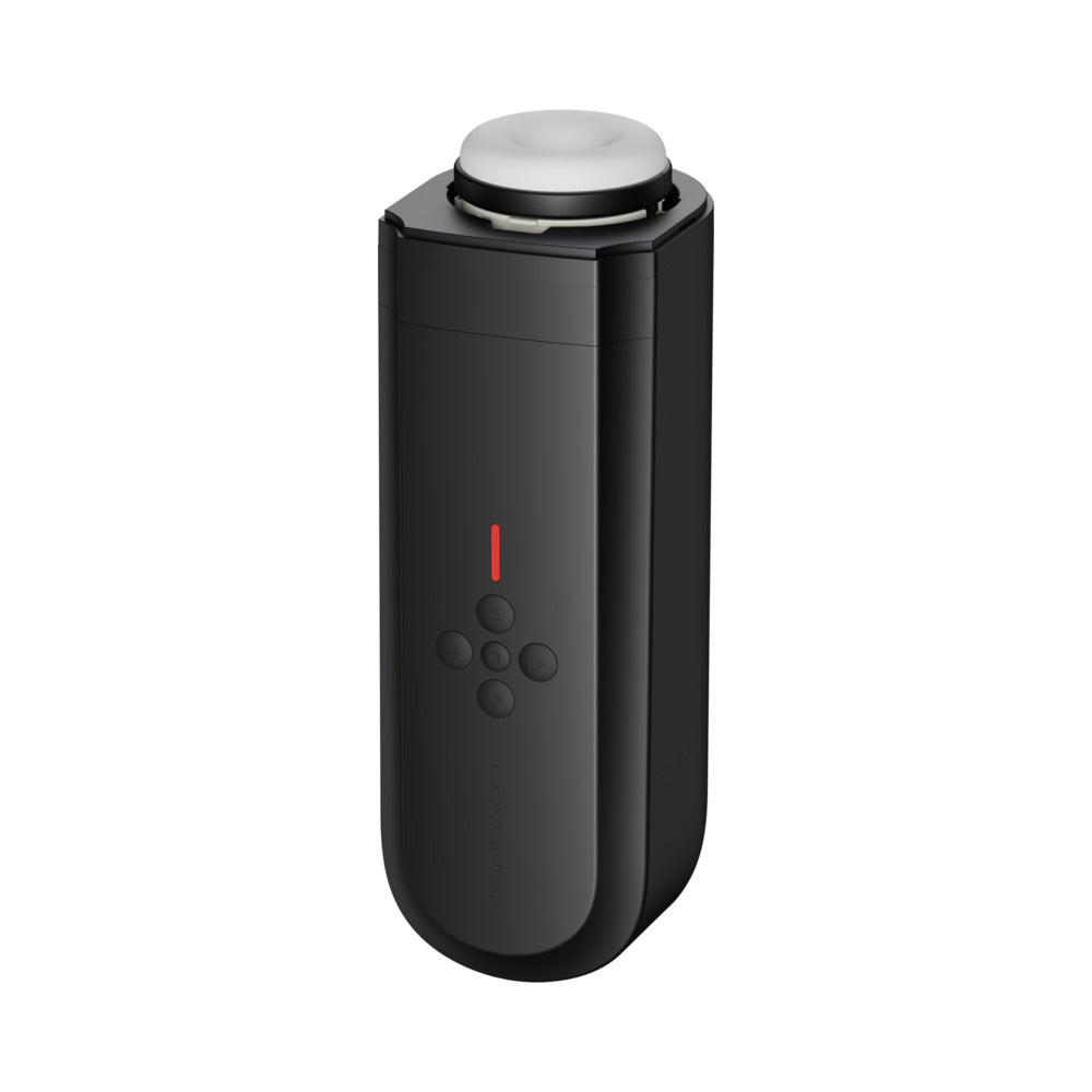 Lovense Solace Automatic Thrusting Masturbator in sleek black design with control buttons.