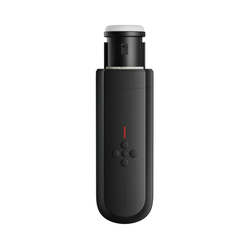 Lovense Solace Automatic Thrusting Masturbator black device with control buttons and a sleek design