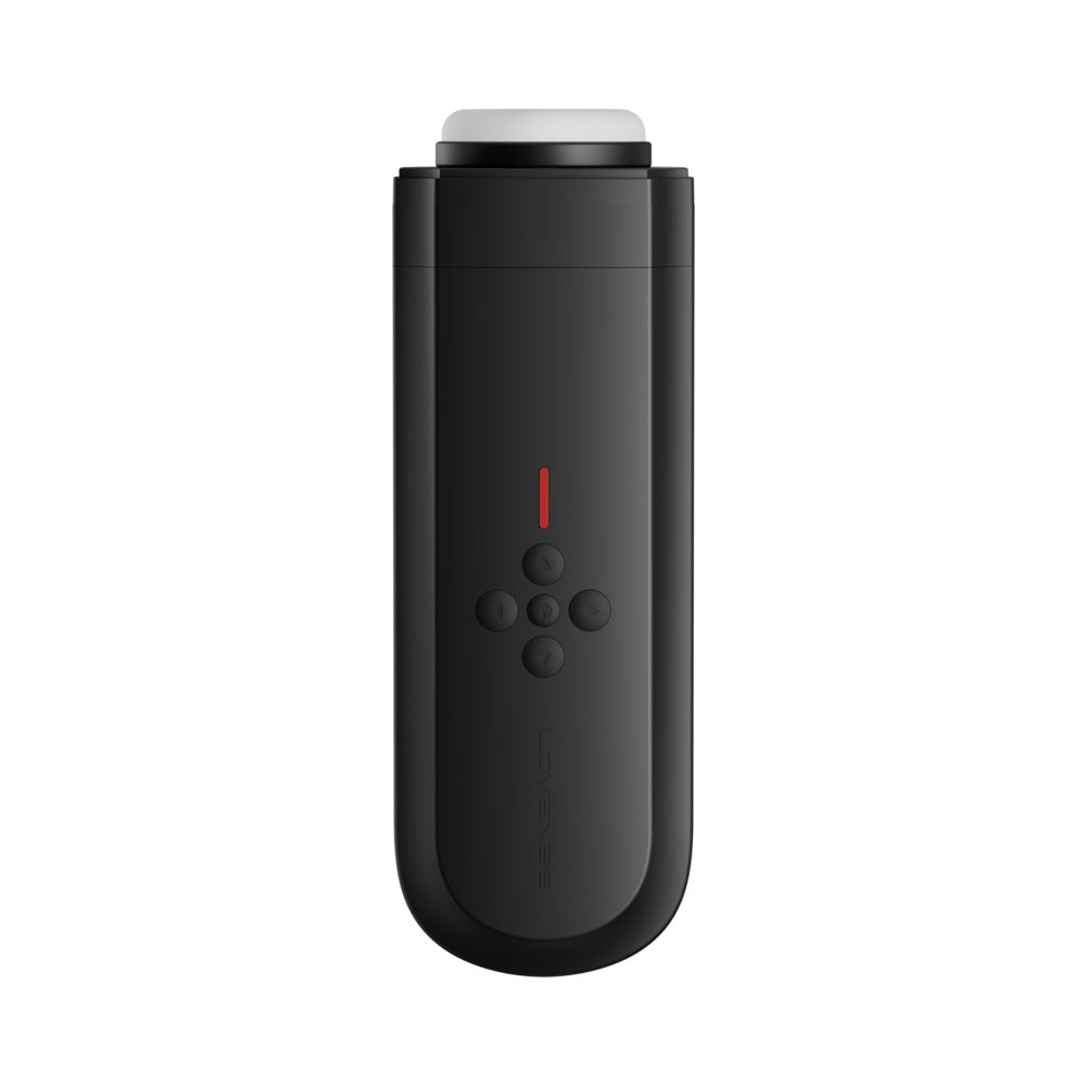 Lovense Solace Automatic Thrusting Masturbator app-controlled device with customizable motion and buttons.