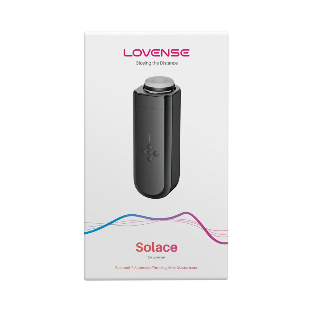 Lovense Solace Automatic Thrusting Masturbator packaging showing the device and branding.