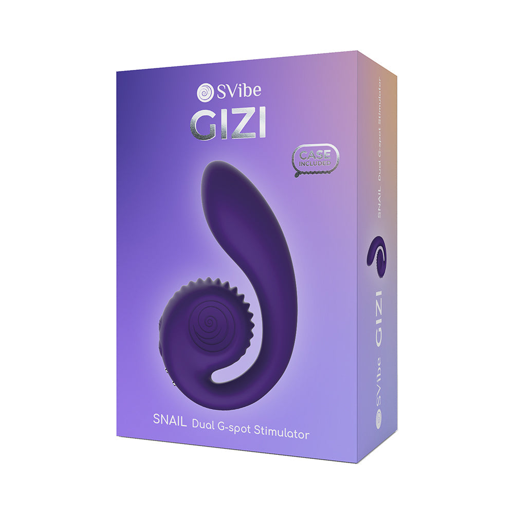 SVibe Snail Gizi Dual G-spot Vibrator Purple packaging showcasing the sleek design and features.