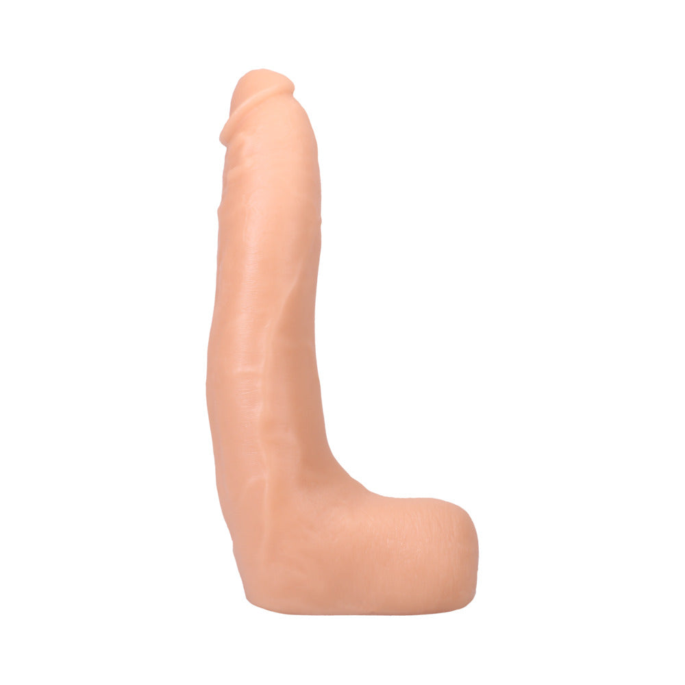 Dan Damage Porn Star Dildo 10 inch ULTRASKYN Vac-U-Lock displayed side view, showcasing lifelike texture and design.